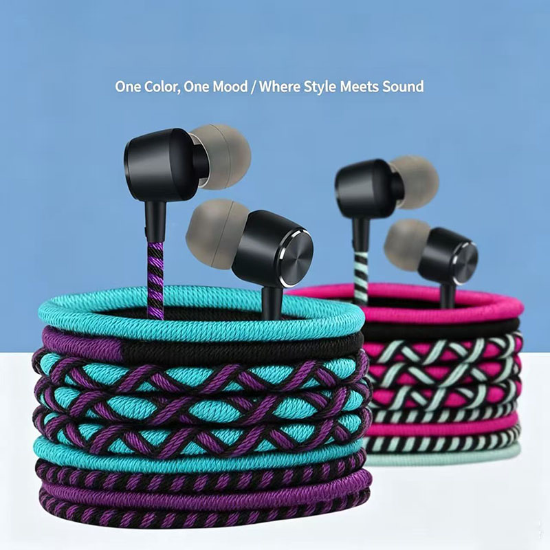 Wired Earphone Mic - 編組ワイヤーイヤホン 3.5mm インイヤーヘッドフォン マイク付き ボリュームコントロール ステレオベースヘッドセット