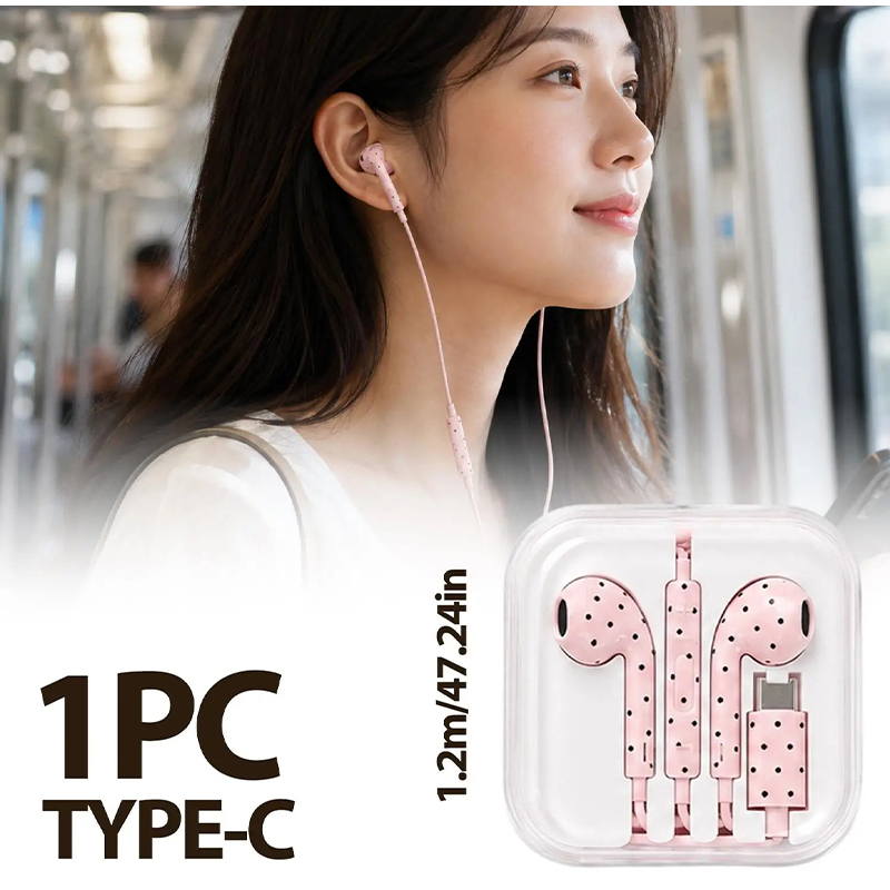 Type C イヤホン ポルカドットスターパターン インイヤ - Wired Earphone Mic のレビューと価格