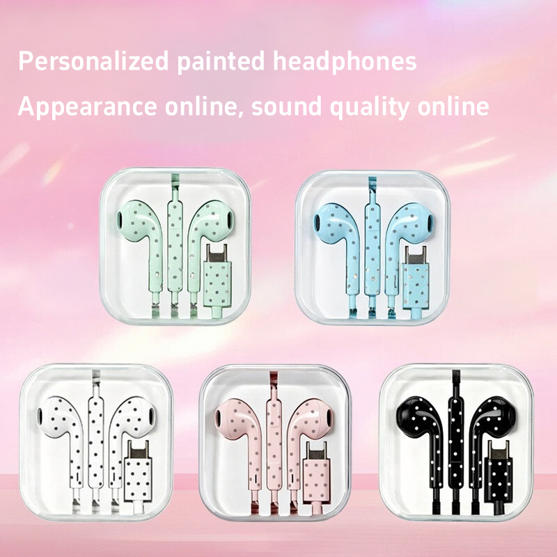 かわいい水玉模様のスター型Cタイプイヤホン、Mi、iPhon - Wired Earphone Mic のレビューと価格
